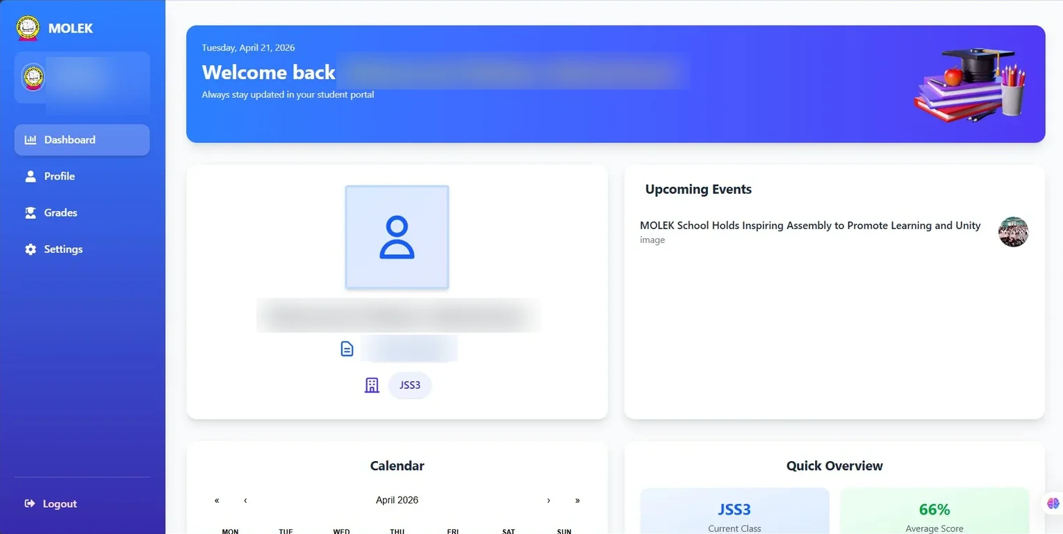 MOLEK Student Portal screenshot